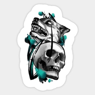 dog and skull Sticker